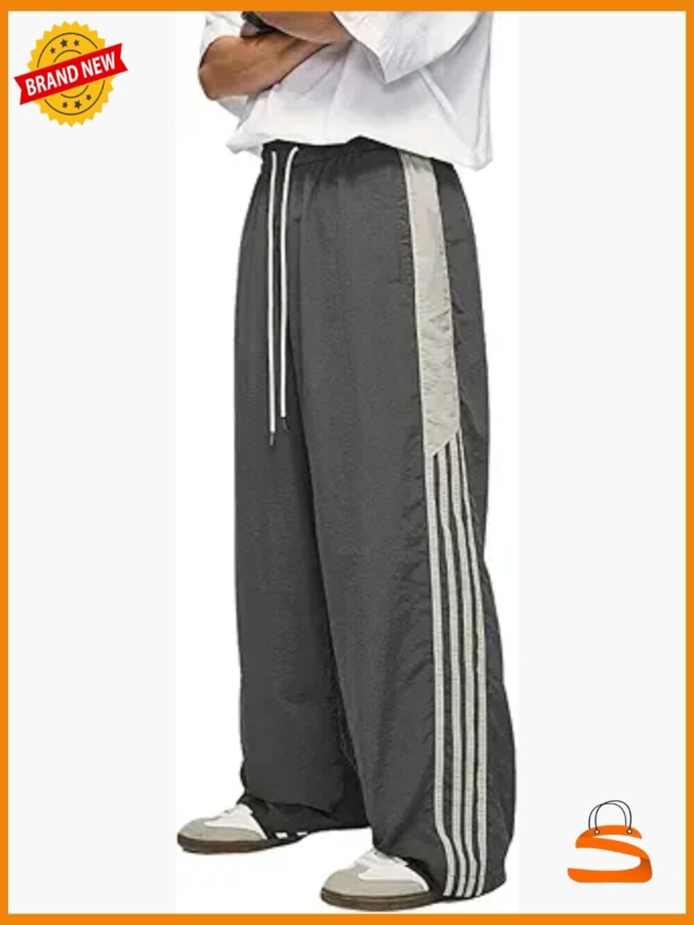 Baggy Wide Leg Track Pants Cargo Sweatpants Drawstring Unisex